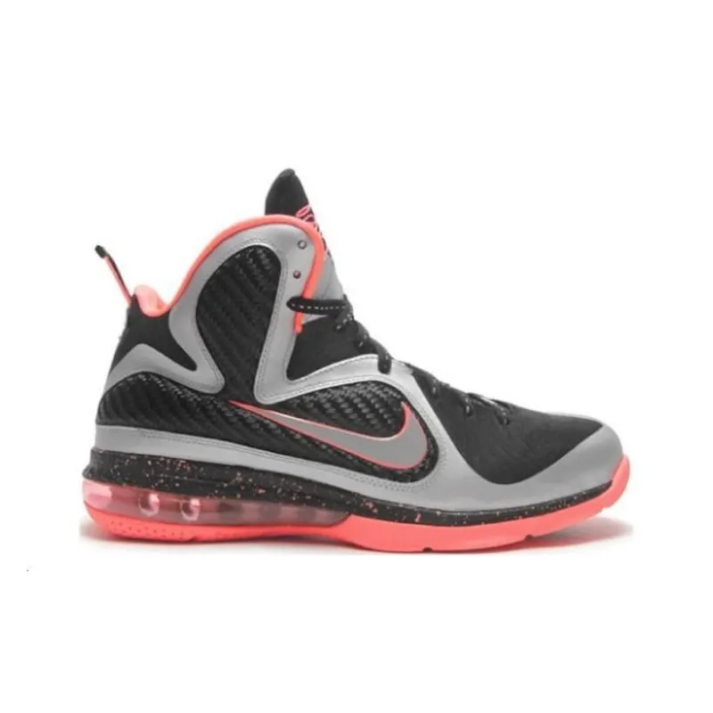 Nike Lebron 9 Mango Cushioned Slip Resistant High Top Basketball Shoes Men's Black Silver-2