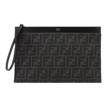 FENDI Cotton With Calfskin Clutch Medium Size Men's Black