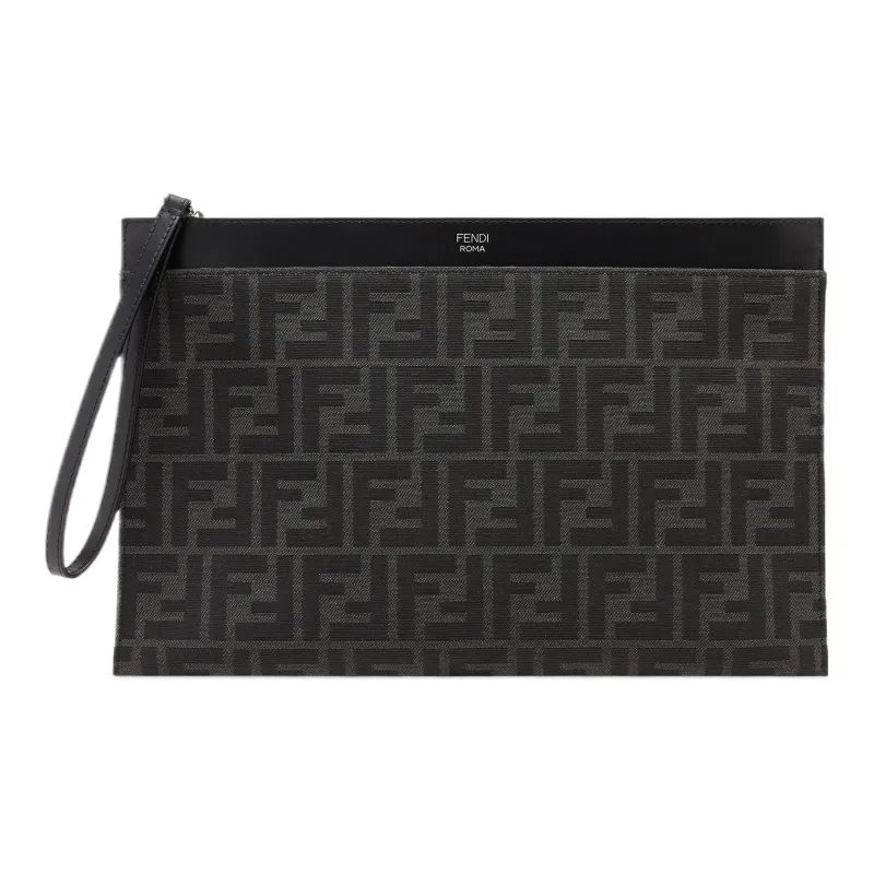 FENDI Cotton With Calfskin Clutch Medium Size Men's Black-0