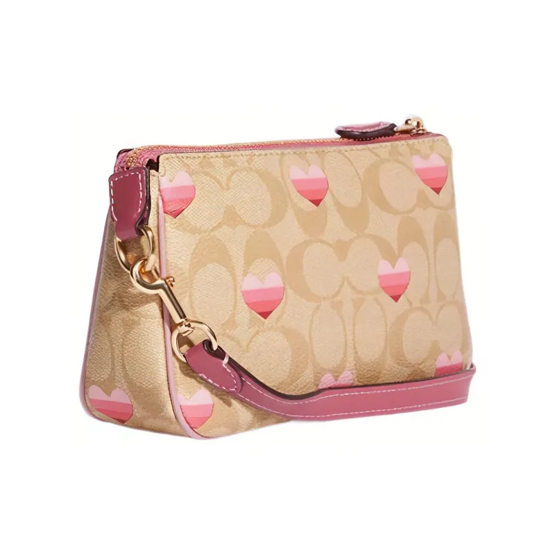 COACH Nolita Artificial Leather Pochette, Shoulder Bag, Clutch, Wrist Bag Small Size Women's Brown & Pink-1