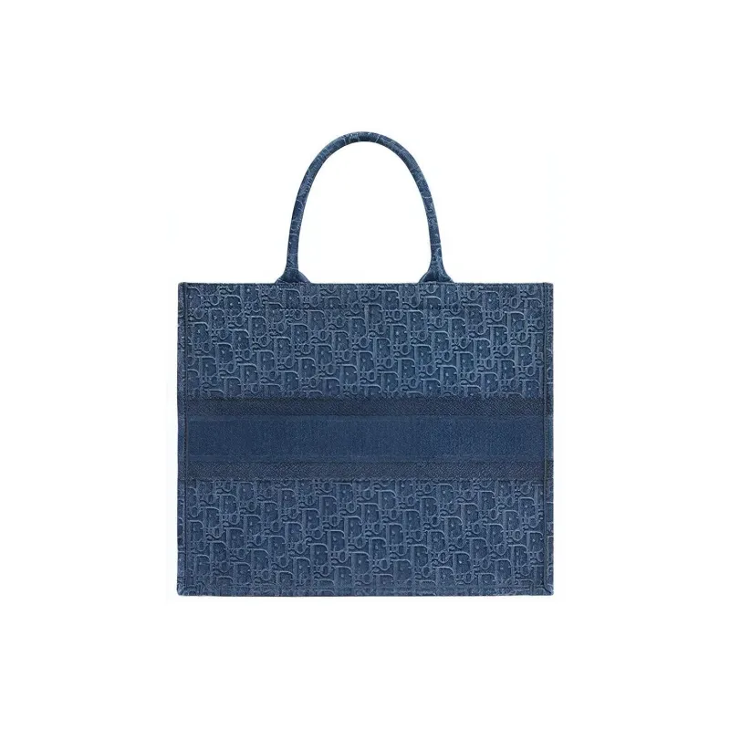 DIOR BookTote Nylon Fabric Tote Bag Shopping Bag Handbag Large Size Women's Blue-2