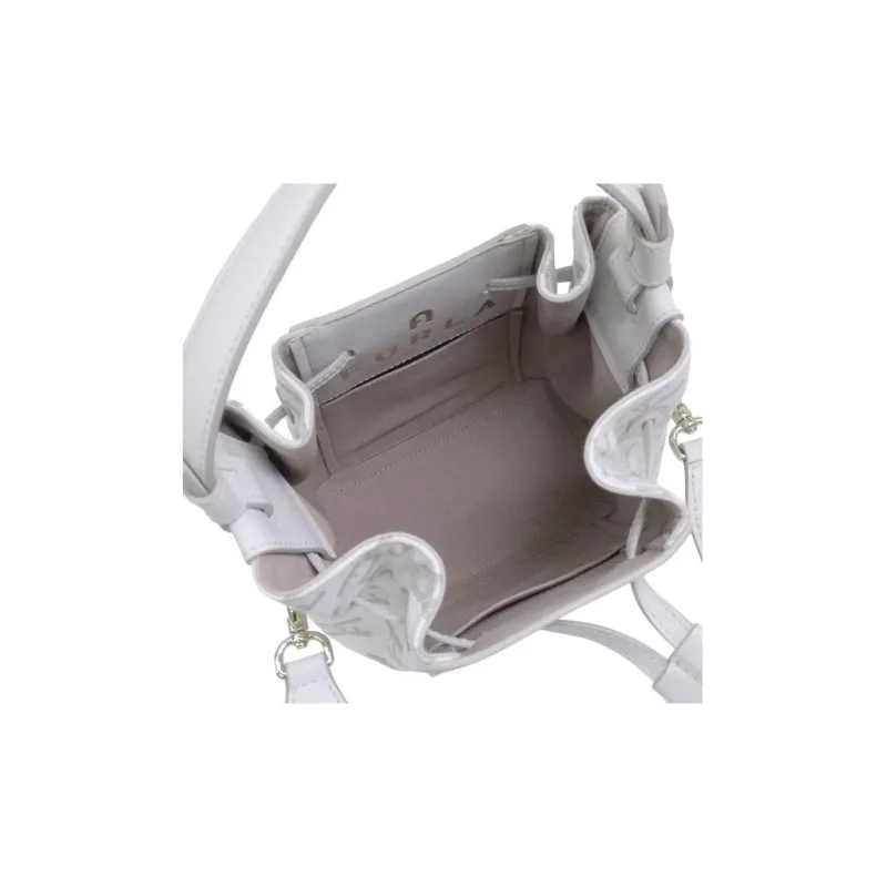 Furla Canvas With Leather Bucket Bags Shoulder Bag Crossbody Bag Unisex Gray White-4