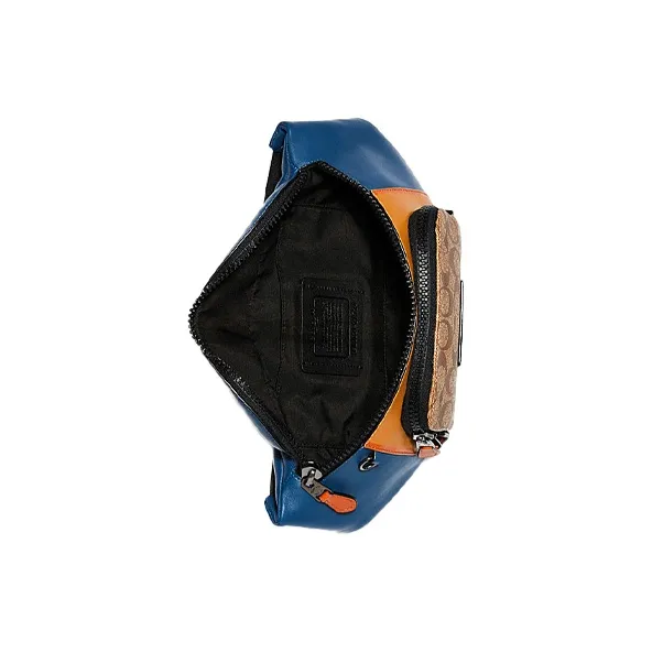 COACH Track Canvas Leather One Shoulder Crossbody Bag, Sling Bag, Fanny Pack Men's Brown Orange Blue-2