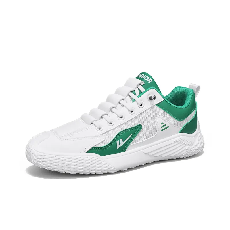 Warrior Durable Lightweight And Breathable Low Top White Sneakers No Lace Up Running Shoes Men's Beige Green-1