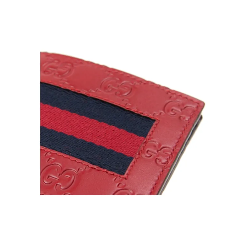GUCCI Cow Leather Canvas Wallet Men's Red-4