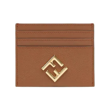 FENDI FF Diamonds Series Leather Card Holder Women's Brown