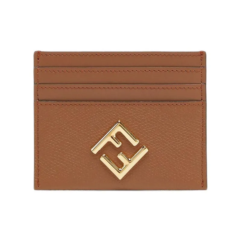 FENDI FF Diamonds Series Leather Card Holder Women's Brown-0