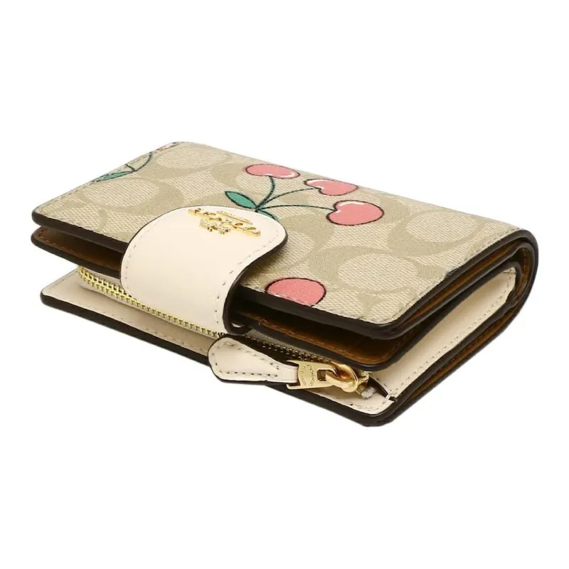 COACH Corner Zip Canvas With Leather Card Holder Wallet Medium Size Women's Khaki-2