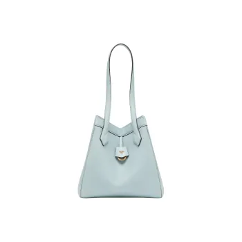 FENDI Full Grain Leather Bucket Bags One Shoulder Handbags Medium Size Women's Light Blue