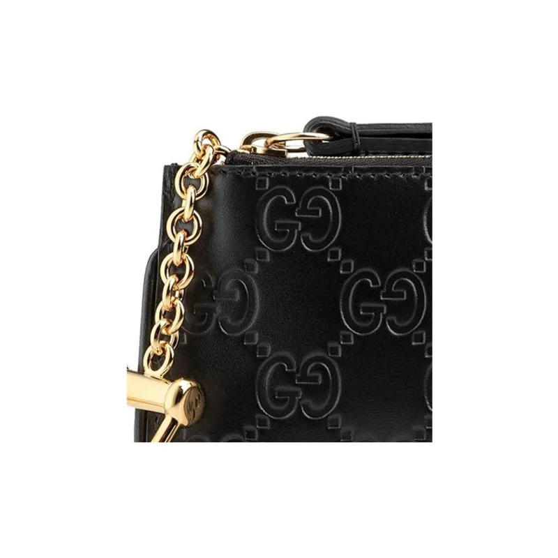 GUCCI Signature Driver Leather Coin Purse Wallet Women's Black-4
