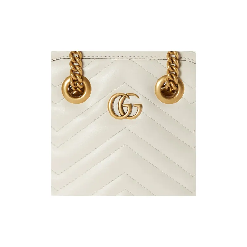 GUCCI Marmont Leather Tote Bag Shopping Bag Handbag Shoulder Bag Crossbody Bag Mini Women's White-6