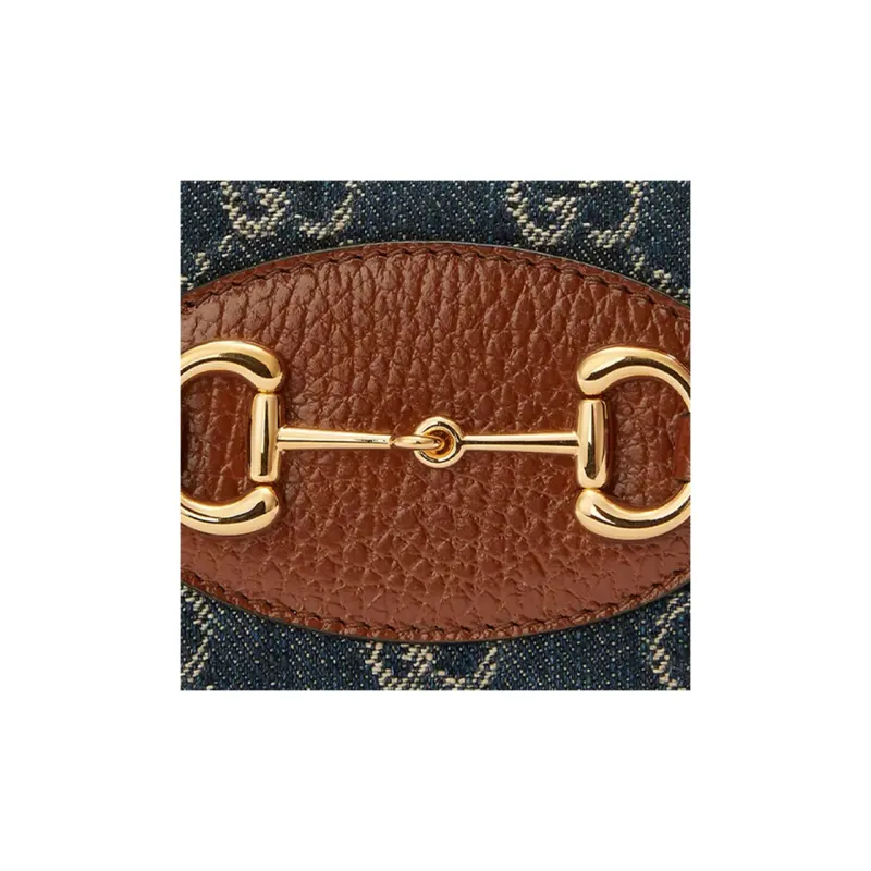 GUCCI Horsebit 1955 Canvas Wallet, Card Holder Women's Brown & Blue-6