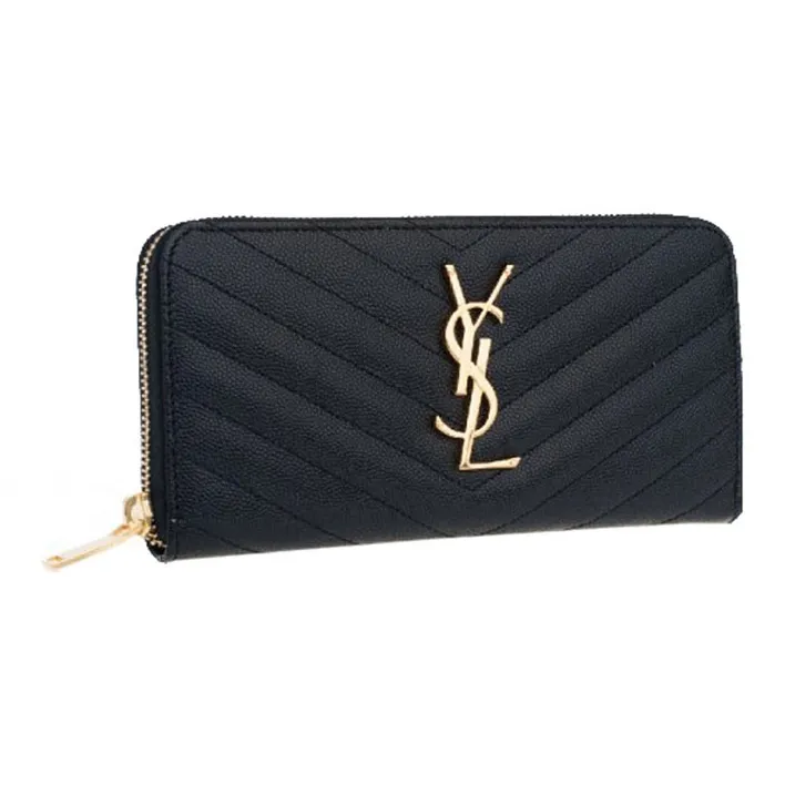 SAINT LAURENT Monogram Zip Around Wallet Grain De Poudre Black-2