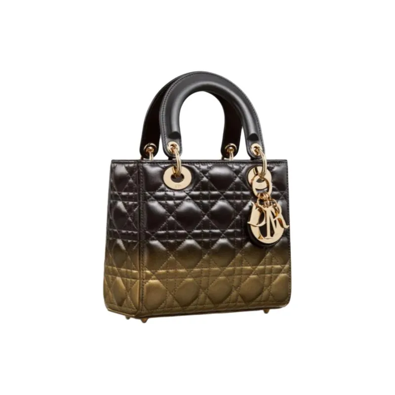 DIOR Lady Dior Lambskin Lady Dior Bag, Portable Crossbody Bag, Shoulder Bag Small Size Women's Black & Gold-2