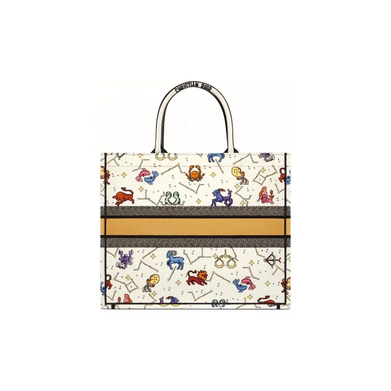 DIOR BookTote Embroidery Tote Bag Shopping Bag Handbag Women's White-2