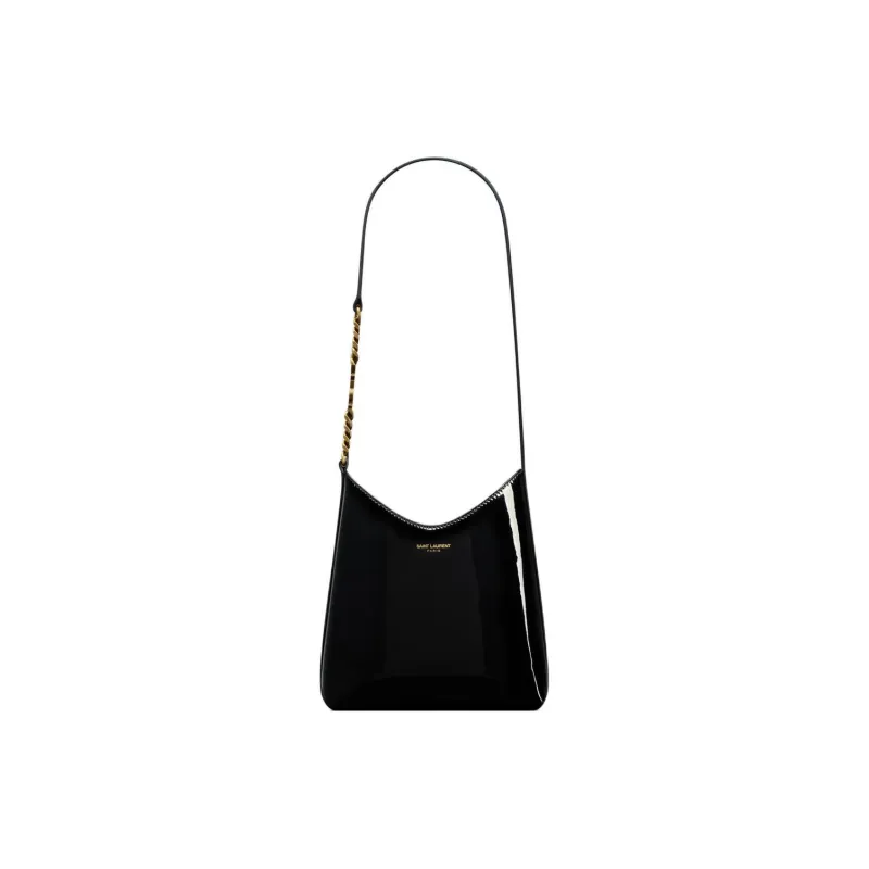 SAINT LAURENT Calfskin Shoulder Bag Hobo Bag Unisex Black-0