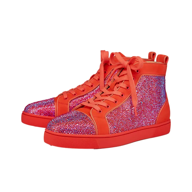 CL LUBOTING Louis Orlato Strass High Top Stylish Skateboarding Shoes Men's Red-2