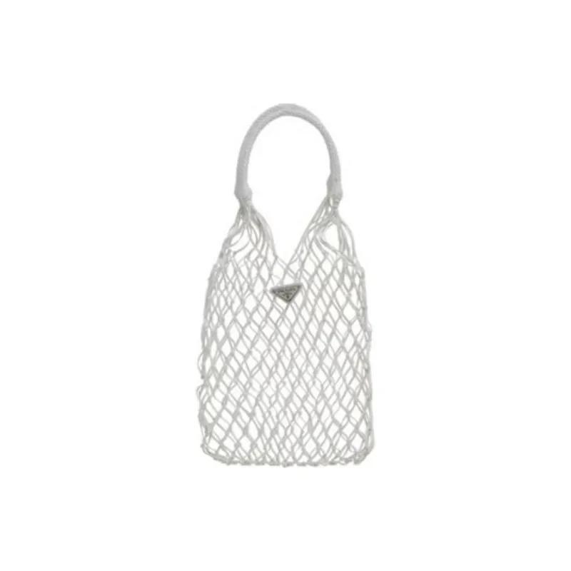 PRADA Nylon And Leather Handbag Women's White & Black-6