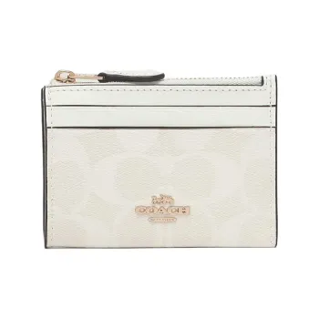 COACH Mini Id Skinny Leather Patchwork PVC Key Pouches Card Holders Mini Women's Glacier White