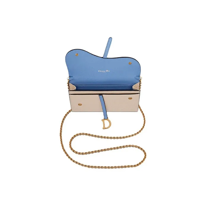 DIOR Saddle Sheepskin Saddle Bag Chain Wallet Handbag Shoulder Bag Crossbody Bag Women's Nude/Klein Blue-2