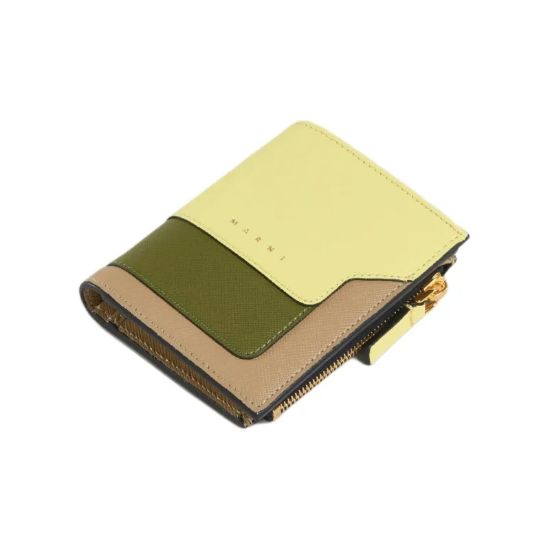 MARNI Calfskin Wallet Women's Yellow Green & Beige-4