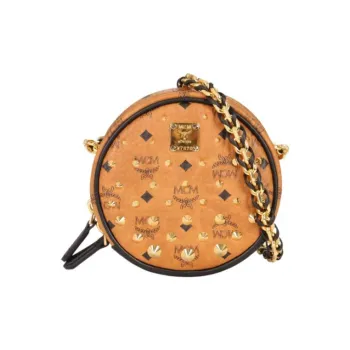 MCM Nappa Leather Round Bag Crossbody Bag Extra Mini Women's Cognac Black Patchwork