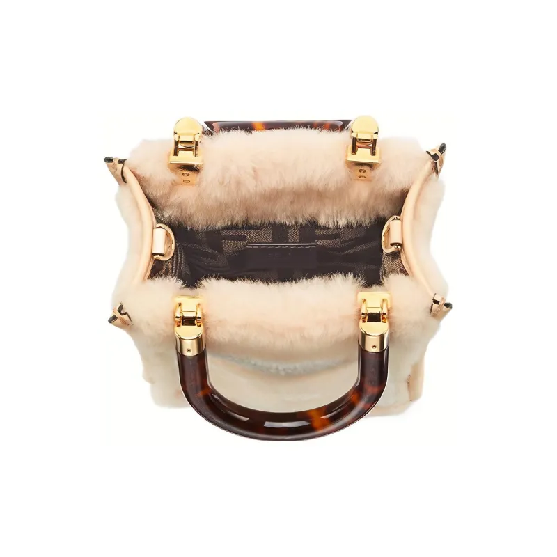 FENDI Sunshine Sheepskin Sunlight Bag Tote Bag Shopping Bag Handbag Shoulder Bag Crossbody Bag Mini Women's White/Pink-3