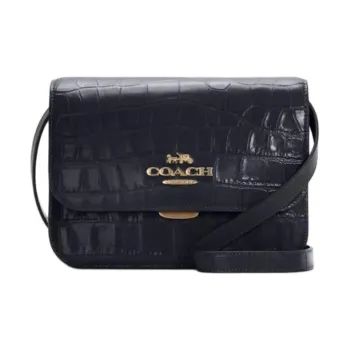 COACH Brynn Crocodile Pattern Leather Crossbody Bag Medium Size Women's Dark Blue