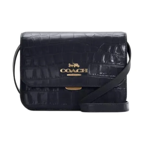 COACH Brynn Crocodile Pattern Leather Crossbody Bag Medium Size Women's Dark Blue