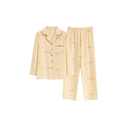 Pretty Lady Pajama Set Women's Ecru Heart