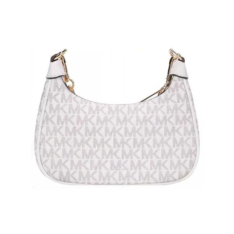 MICHAEL KORS Logo Printed Canvas Saddle Bag, Portable Crossbody Bag, Shoulder Bag Women's White-2