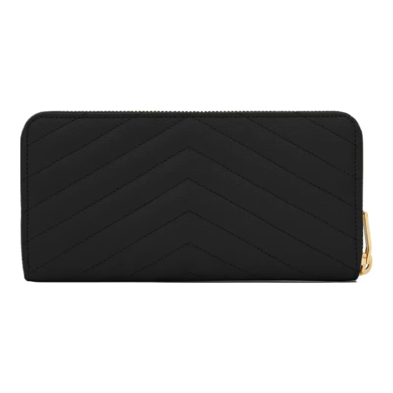 SAINT LAURENT Monogram Zip Around Wallet Grain De Poudre Black-4