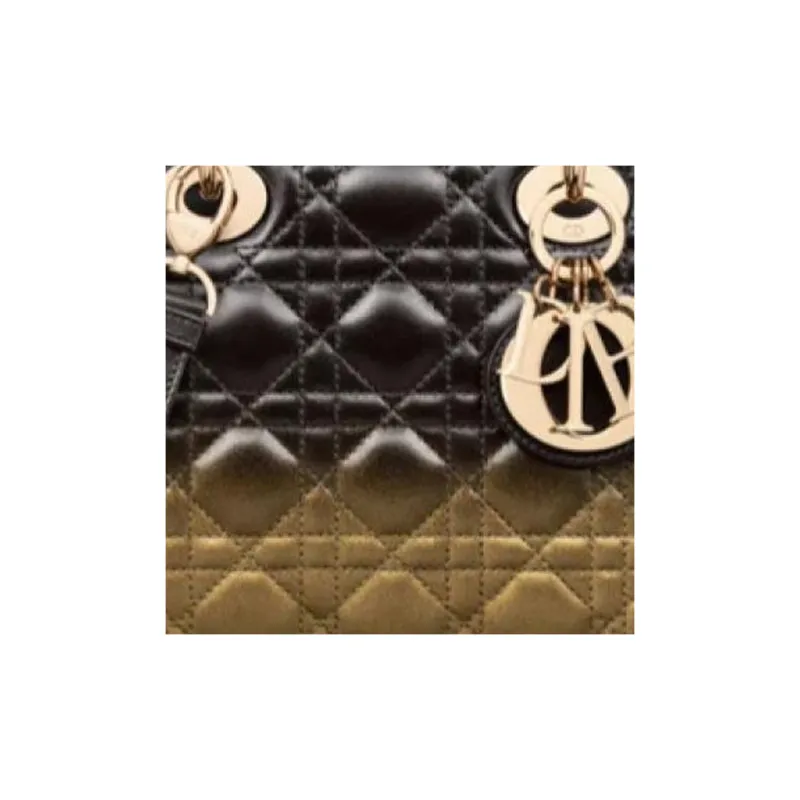 DIOR Lady Dior Lambskin Lady Dior Bag, Portable Crossbody Bag, Shoulder Bag Small Size Women's Black & Gold-4