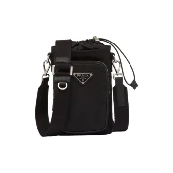 PRADA Nylon Fabric One Shoulder Crossbody Cell Phone Pouch Men's Black