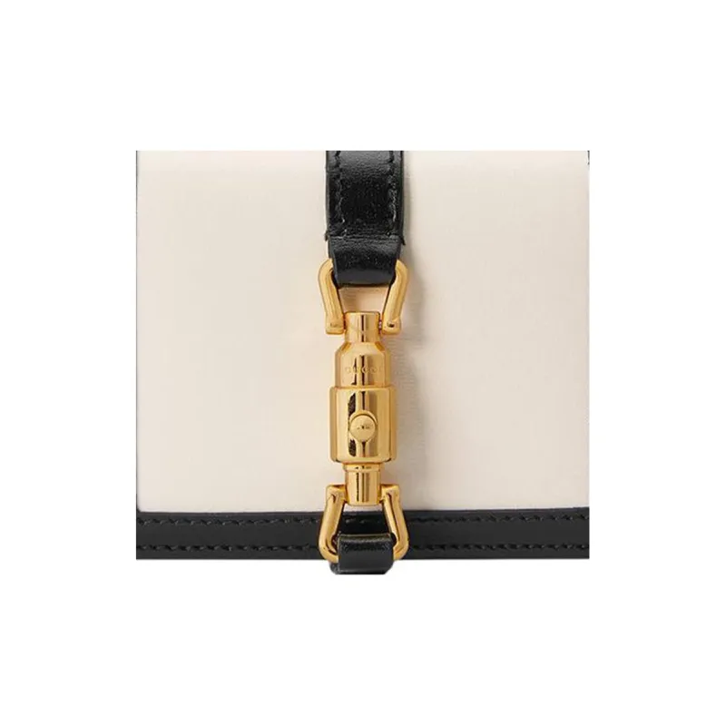GUCCI Jackie 1961 Leather Clutch Wallets Card Holders Small Size Women's Black White-4