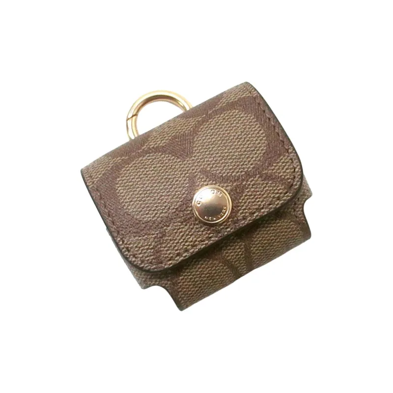 COACH Coated Canvas With Refined Calfskin Wireless Earphone Case Women's Brown-4