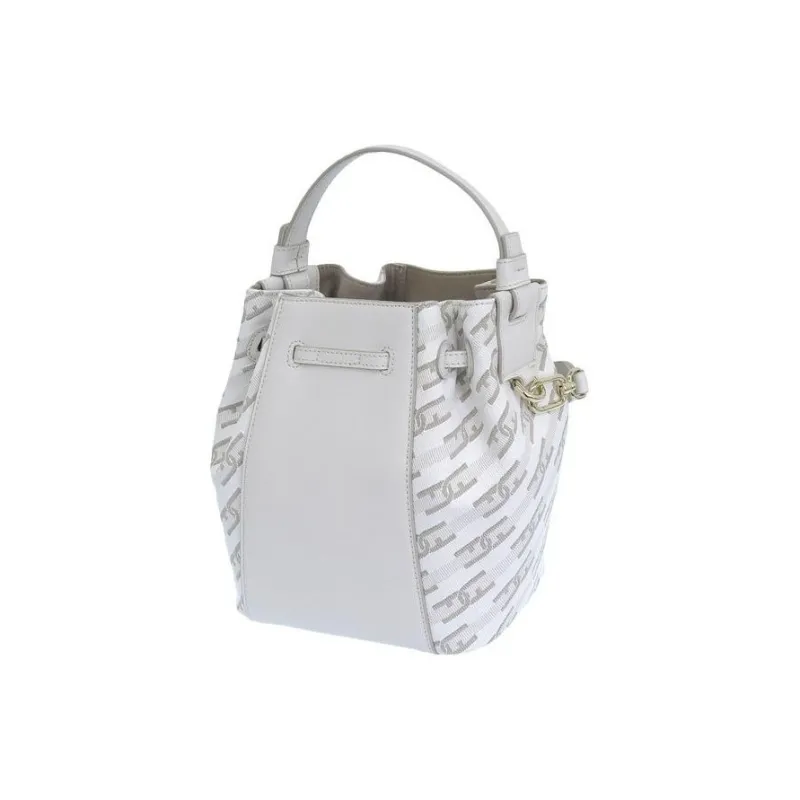 Furla Canvas With Leather Bucket Bags Shoulder Bag Crossbody Bag Unisex Gray White-3