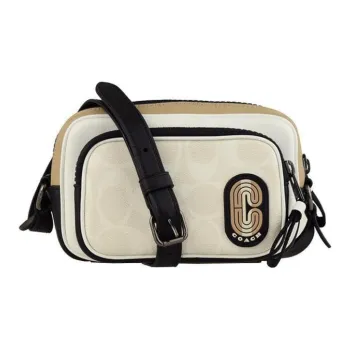 COACH Edge Canvas With Leather Camera Bag Shoulder Bag Crossbody Bag Mini Unisex White