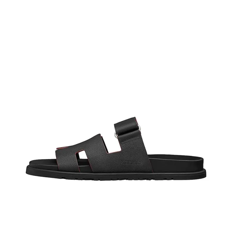 HERMES Chypre Slide Slippers Low Heel Men's Black-0