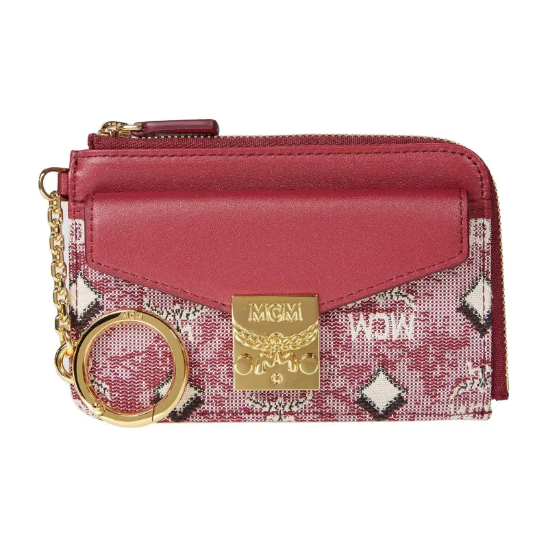 MCM Fabric With Leather Card Holder Mini Women's Red-3