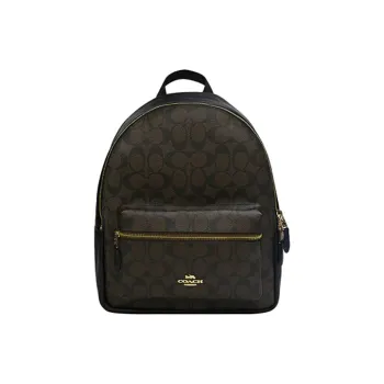 COACH Charlie PVC With Leather Backpack Large Size Women's Dark Brown