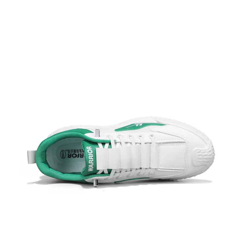 Warrior Durable Lightweight And Breathable Low Top White Sneakers No Lace Up Running Shoes Men's Beige Green-2
