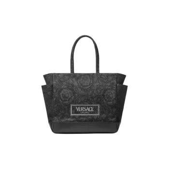 VERSACE Nylon With Cotton Tote Bag, Shopping Bag, Diaper Pail Bag, Handbag Unisex Black