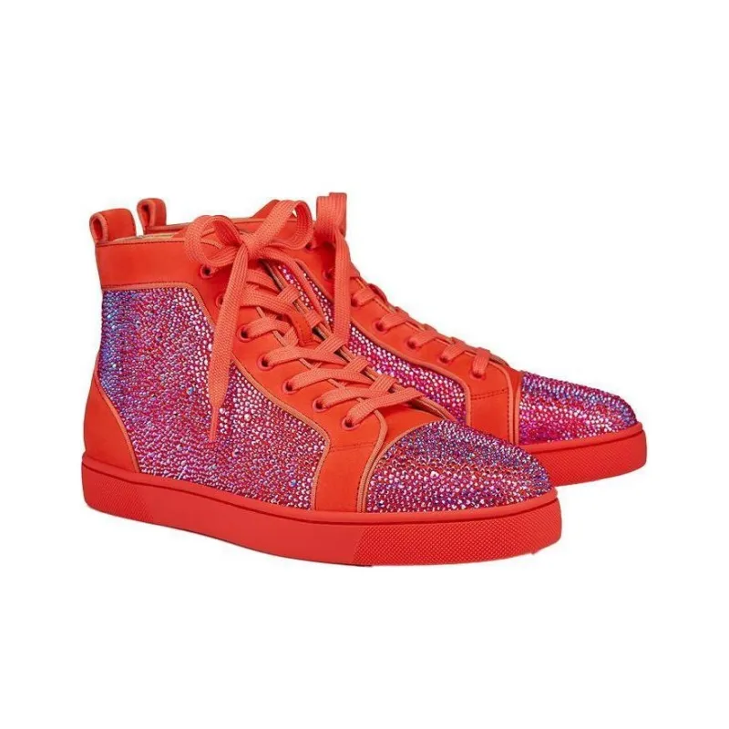 CL LUBOTING Louis Orlato Strass High Top Stylish Skateboarding Shoes Men's Red-3