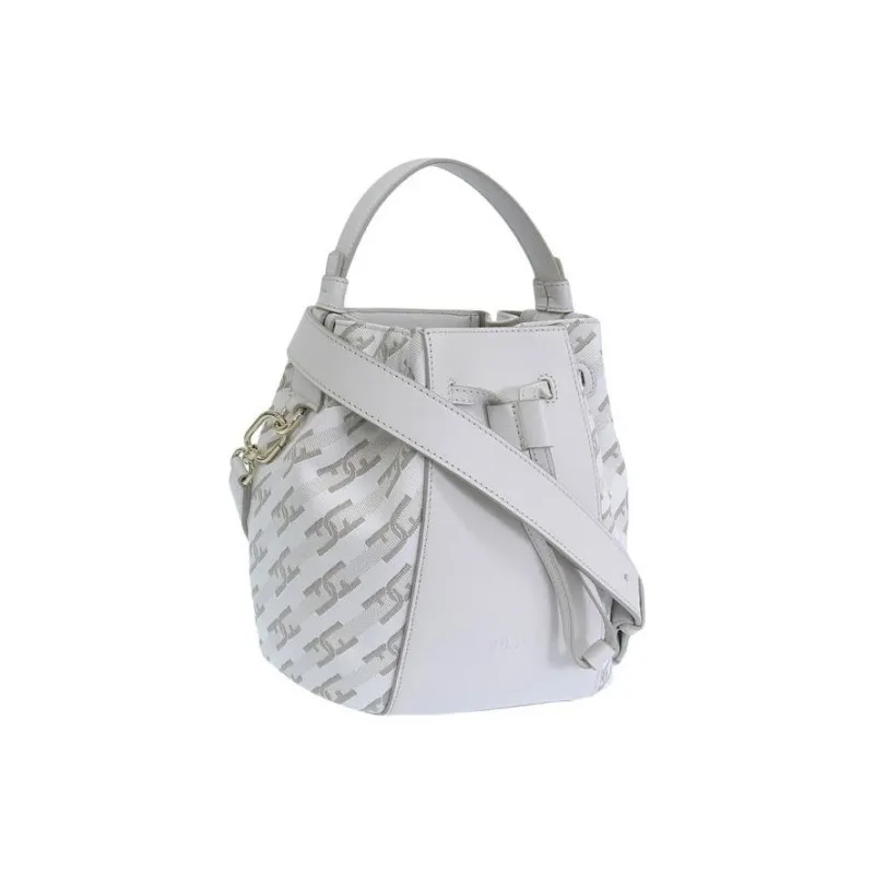 Furla Canvas With Leather Bucket Bags Shoulder Bag Crossbody Bag Unisex Gray White-1