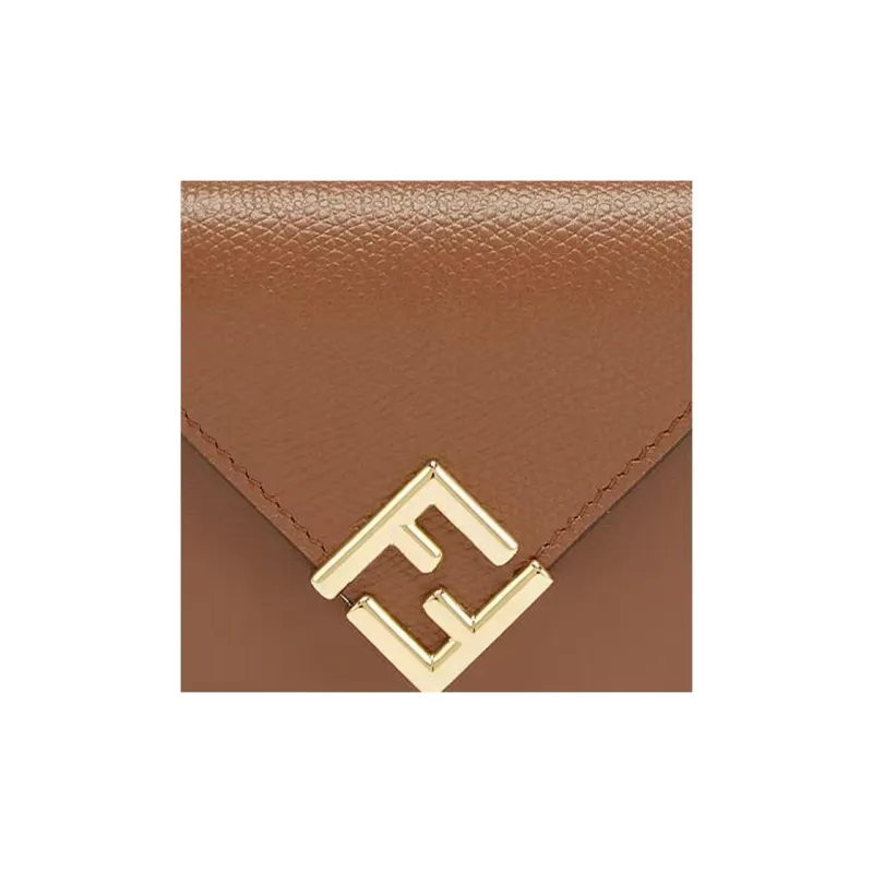 FENDI FF Diamonds Series Leather Wallet Medium Size Women's Brown-4
