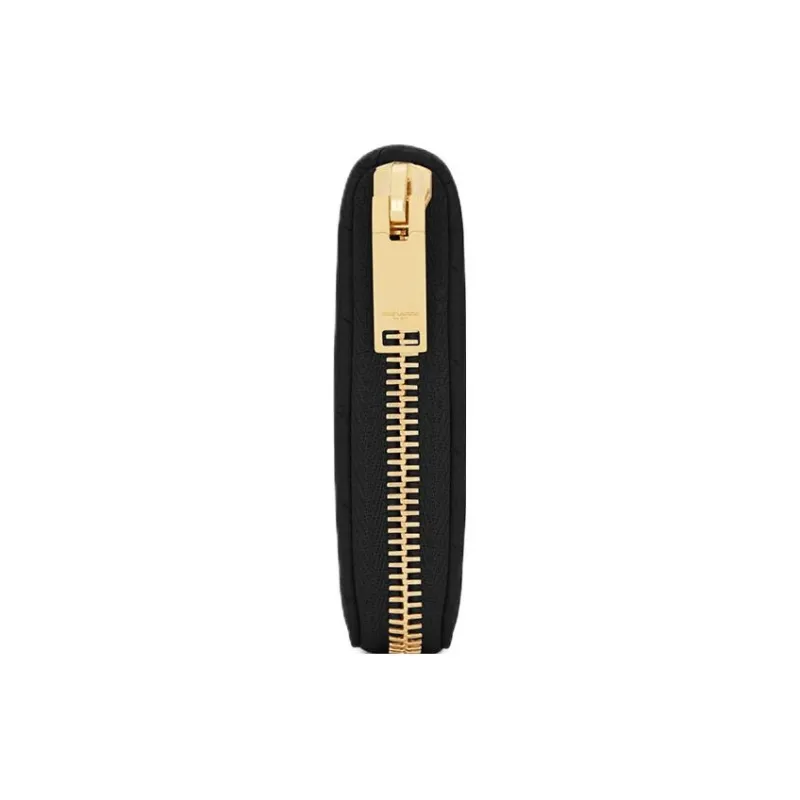 SAINT LAURENT Monogram Zip Around Wallet Grain De Poudre Black-3