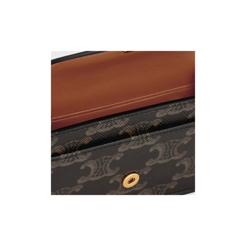 CELINE Triomphe Synthetic Leather Coin Purse, Card Holder Women's Brown-4