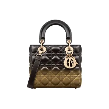 DIOR Lady Dior Lambskin Lady Dior Bag, Portable Crossbody Bag, Shoulder Bag Small Size Women's Black & Gold