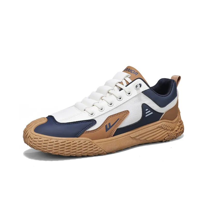 Warrior Durable Lightweight And Breathable Low Top White Sneakers No Lace Up Skateboard Shoes Men's Khaki Beige Blue-1
